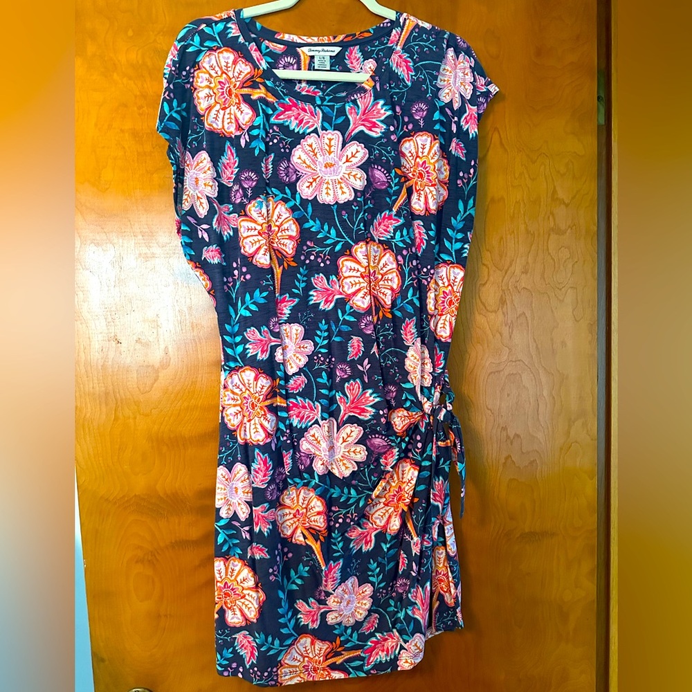 Tommy Bahama Navy Floral Marina Sarong Mini Dress, Size L